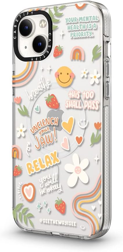 CASETiFY Clear iPhone 14 Plus Case [Not Yellowing / 6.6 ft. 3X Military Grade Drop Protection/Magsafe] - Positive Affirmations - Clear