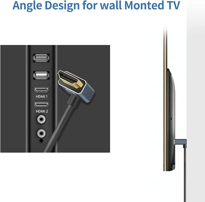 Twozoh Flexible HDMI to HDMI Cable Downward Angled 90°6.6FT, Ultra Thin and Slim HDMI Cord Support 3D/4K@60Hz
