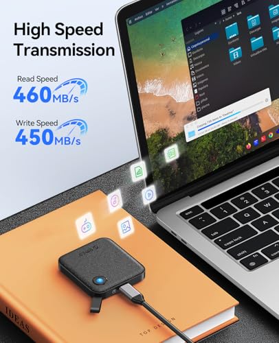ORICO 256GB Portable SSD with 2 in 1 USB C/A Cable, Up to 460MB/s,Black
