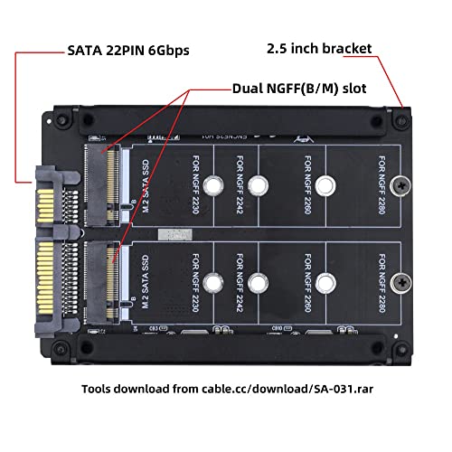 cablecc Dual NGFF B+M Key M.2 SSD Card JOBD Raid0 Span Bridge to 2.5inch SATA Combo HDD Disk Drive Enclosure