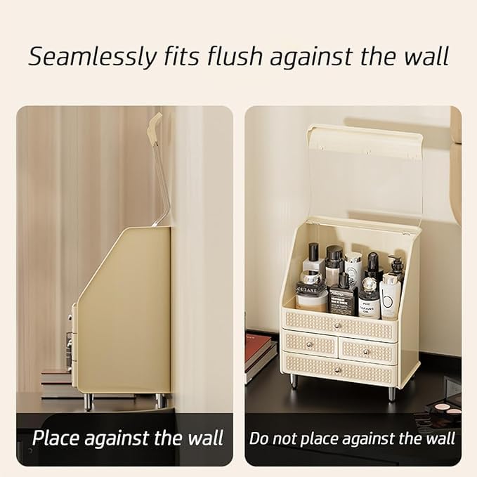 Large Cosmetic Storage Box Dustproof And Waterproof. Display Case with Drawers Countertop Vanity Organizer for Skincare, Lipsticks, Perfume – Bathroom Cosmetic Storage Display Box (White)