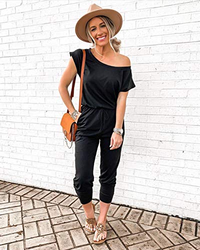 PRETTYGARDEN Jumpsuits for Women Summer Off Shoulder Romper