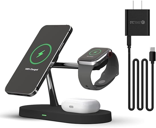 5 in 1 Magnetic Wireless Charging Stand, 15W Fast Mag-Safe Charging Station ，Design for iPhone 15/14/13/12 Series, iWatch 7/SE/6/5/4/3/2, Airpods 3/2/Pro - Image 3