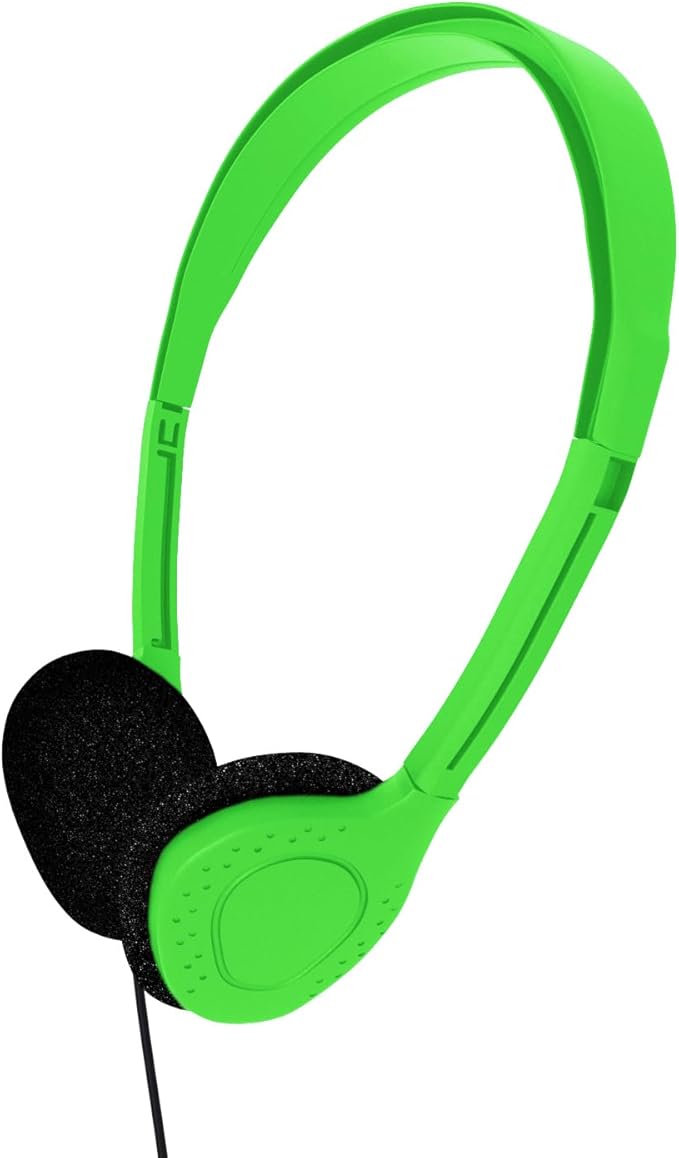 Maeline Bulk Classroom Student Headphones On Ear Stereo Headphones Adjustable Band & Foam Cushions for Kids Online Learning, Library, School, Airplane, Travel - 3.5mm Plug - 1 Pack - Green