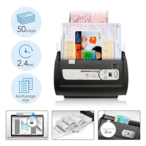 Plustek PS186 Desktop Document Scanner, with 50-Pages Auto Document Feeder (ADF). for Windows 7/8 / 10/11 (Intel/AMD only)