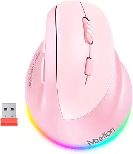 MEETION Ergonomic Wireless Vertical Mouse, Rechargeable, Pink
