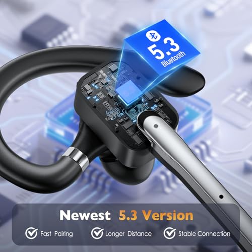 Bluetooth Headset, Wireless Headset with Dual-Mics & Noise Cancelling, Bluetooth Earpiece with Mute for Office Business Work Trucker, V5.3 Hands-Free Headset with QCC Chip for Phone PC iOS Android