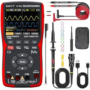 ZT-703S 3-in-1 Digital Multimeter Oscilloscope & Signal Generator, 2 Channel 50MHz, High-Precision Voltage Meter, Auto-Ranging, AC/DC Current Capacitor Resistor Diode, 19999 Counts, 3400mAh Battery