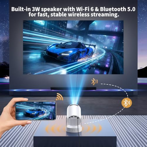 Mini Projector with WiFi and Bluetooth, Portable Projector Support 5w Soundbase Speaker, 170 ANSI, Auto Vertical Keystone, 180° Rotation Smart Projector Proyector for Home Bedroom Outdoor, HY300 Ultra