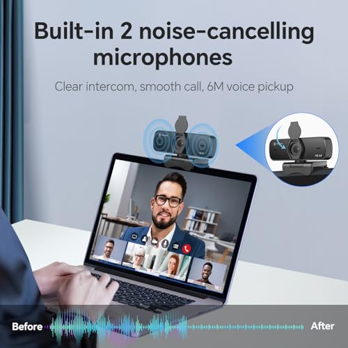 4K Webcam for PC with Dual Microphones, Autofocus USB Camera with Privacy Cover and Auto Light Correction, Plug and Play for Laptop, Mac, Zoom, Teams, Video Calls and Streaming