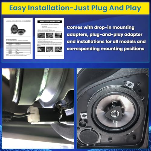 4 Pack Speaker Upgrade For 2007-2018 Jeep Wrangler JK JKU & Grand Cherokee, Commander, Liberty, Dodge Challenger, Durango, Dakota, Nitro, Chrysler 6.5 Inch 2-Way Car Audio Speaker Replace OEM 77KICK10