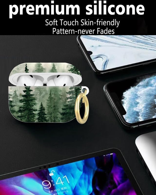 Compatible with AirPod Pro 2nd/1st Generation Case Cover with Key Chain,Full Protective Shockproof Wireless Headphone Case for Airpod Pro 2023/2022/2019(Green Forest)