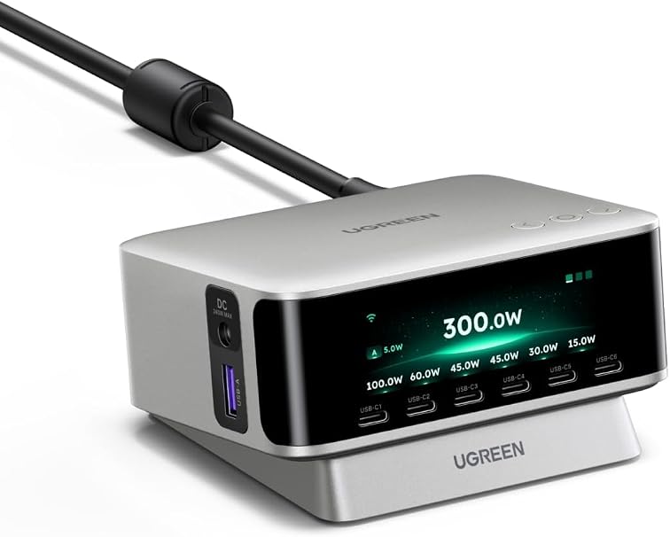UGREEN Nexode Pro 300W Charging Station with Smart Display, 8-Port Charger