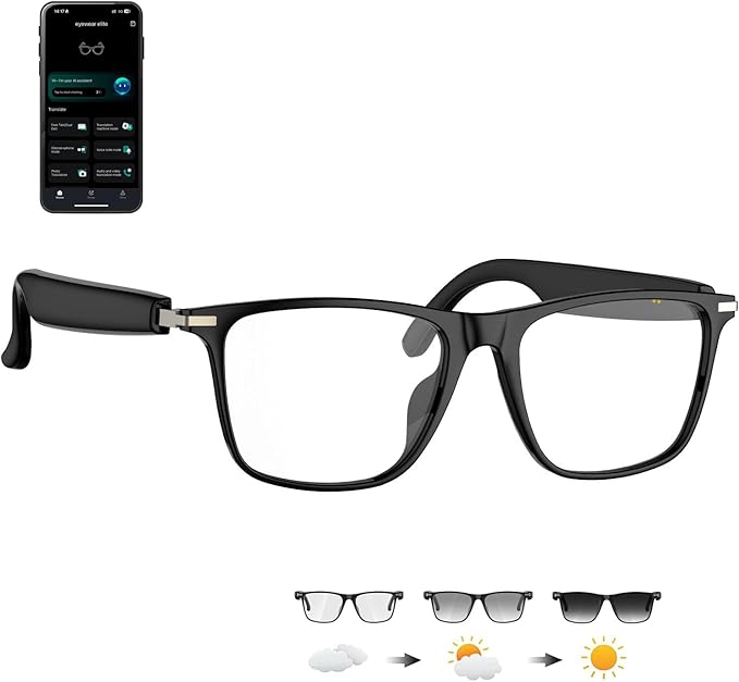 Ai Translation Smart Glasses with ChatGPT,Bluetooth Glasses with 164+ Language Translation,Translator Glasses Physical Color-Change Lenses,Multifunctional Audio Eyewear for Women Men (M01)
