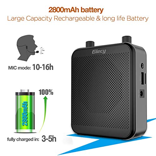 Portable Voice Amplifier, 30W 2800mAh Bluetooth Rechargeable Personal Voice Amplifier with Microphone Headset, Pa Systems Speaker for Multiple Locations Classroom, Meetings and Outdoors
