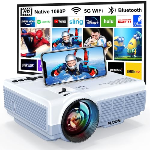 FUDONI Projector with 5G WiFi & Bluetooth, Native 1080P 18000L Portable