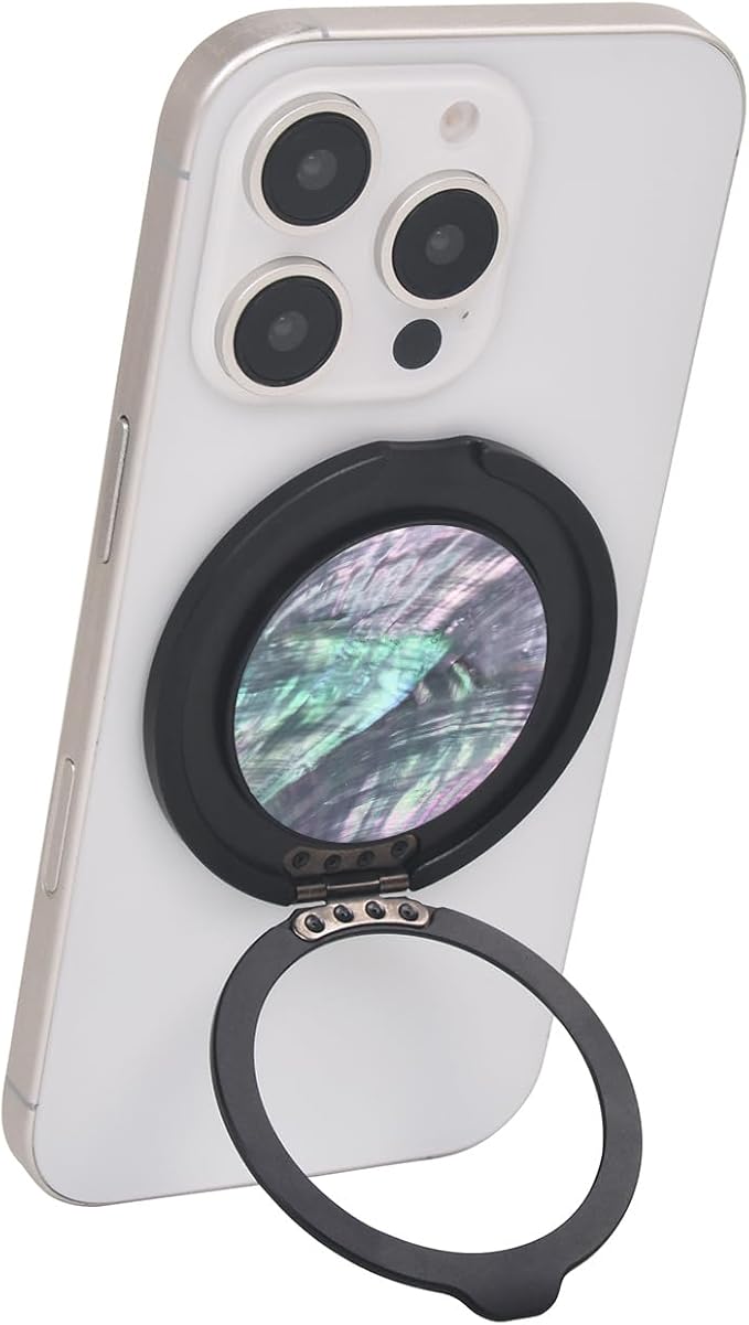Cell Phone Ring Holder, Phone Grip, Magnetic Phone Ring Stand，Ultra Thin Phone Kickstand with Finger Loop Strap, Phone Ring Holder for Mag-Safe iPhone 16/15/14/13/12 Series (Black Shell-1)