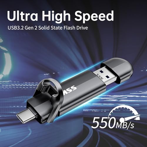 SSK 128GB External SSD Drive up to 550MB/s Dual USB C+A 3. 2 Thumb Drive