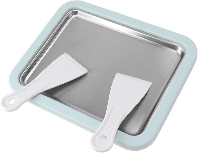 Fdit Ice Cream Maker, Rolled Ice Cream Maker, Stainless Steel Cold Pan Plate Homemade DIY Serve with 2 Spatula for Ice Cream Slushies Yogurt