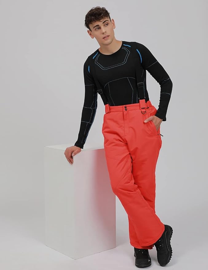 YEEFINE Men's Waterproof Snow Ski Pants Insulated Warm Winter Outdoor Snowboard Bibs with Suspenders