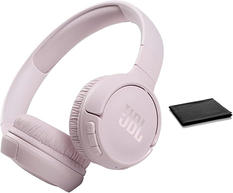 JBL Tune 510BT: Wireless Bluetooth On-Ear Headphones with Purebass Sound - with Cleaning Cloth (Rose, Standard), JBLT510BT-Black-Cloth