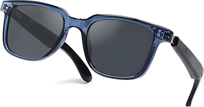 Smart Bluetooth Glasses, Sunglasses with UV and Blue Light Protection, AI Real-time Translation with 140 Languages, Touch Control, Music & Call for Athletic/Outdoor, Unisex (Blue)