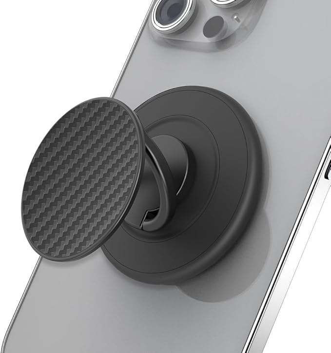 Magnetic Phone Grip for MagSafe, Magnetic Phone Ring Holder Finger Kickstand Wireless Charging Compatible, Adjustable Cell Phone Rings Gripper Stand for MagSafe iPhone - Black Carbonite Weave