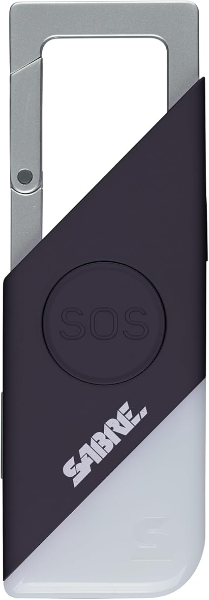 Sabre 2-in-1 Personal Alarm with LED Light & SOS Button, 130dB Siren Heard from 1,800-feet (500-meters), Spring Clip for Easy Carry on Backpacks & Purses, Rechargeable with Charging Cord Included