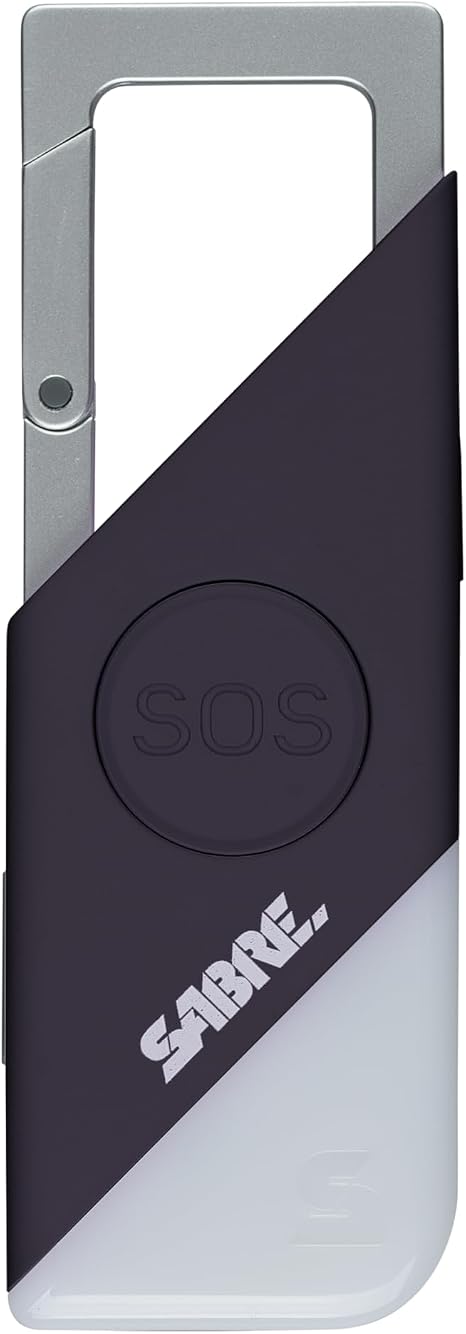 Sabre 2-in-1 Personal Alarm with LED Light & SOS Button, 130dB Siren Heard from 1,800-feet (500-meters), Spring Clip for Easy Carry on Backpacks & Purses, Rechargeable with Charging Cord Included