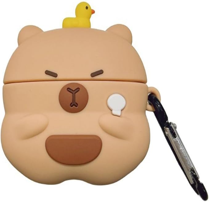 Wireless Charging Earphone Case Compatible with Airpods 4, Cute Animal Kapibala Design Soft Silicone Full Body Protective Skin Cover, Kids Girls Women Cartoon Earbuds Accessories