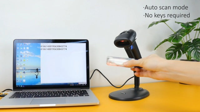 NetumScan Handheld USB 1D Barcode Scanner with Stand, Wired CCD for POS