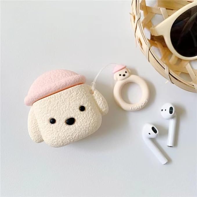 Case Compatible with AirPods 4, Cute Creative Pet Hat Teddy Dog Earphone Case, Puppy Style Soft Silicone Earphone Protection Skin for AirPods4 +Finger Lanyard -Pink