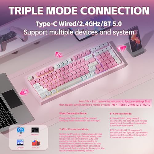 LEOBOG x Aula Pink Keyboard Wireless Creamy Computer Gaming Keyboards