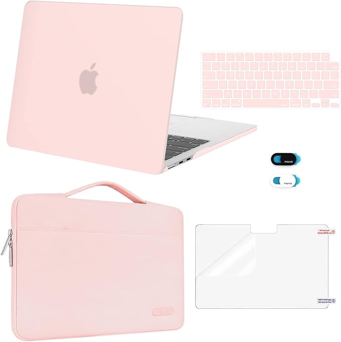 MOSISO Compatible with MacBook Air 13 inch Case M5 2026 M4 2025 M3 M2 2024-2022 A3449 A3240 A3113 A2681,Hard Shell&Sleeve Bag&Keyboard Skin&Webcam Cover&ScreenFilm for MacBook Air 13.6, Chalk Pink