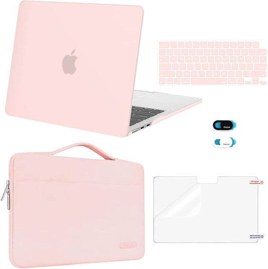 MOSISO Compatible with MacBook Air 13 inch Case M5 2026 M4 2025 M3 M2 2024-2022 A3449 A3240 A3113 A2681,Hard Shell&Sleeve Bag&Keyboard Skin&Webcam Cover&ScreenFilm for MacBook Air 13.6, Chalk Pink