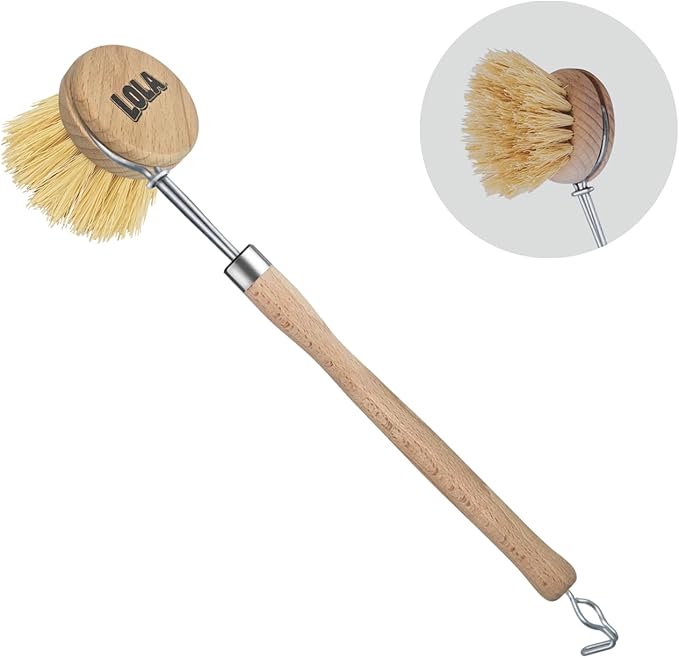 LOLA -The Original - Tampico Vegetable & Dish Brush, Sustainable Wood Ergonomic Handle w/Tampico Fiber Bristles, Made in Germany, 1 Pack