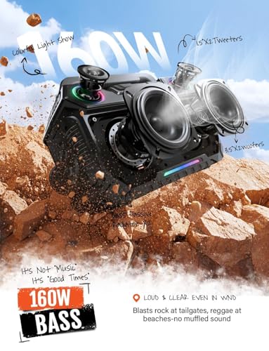 Outdoor Bluetooth Speaker 160W: IP67 Waterproof, 24H, TWS - Image 3