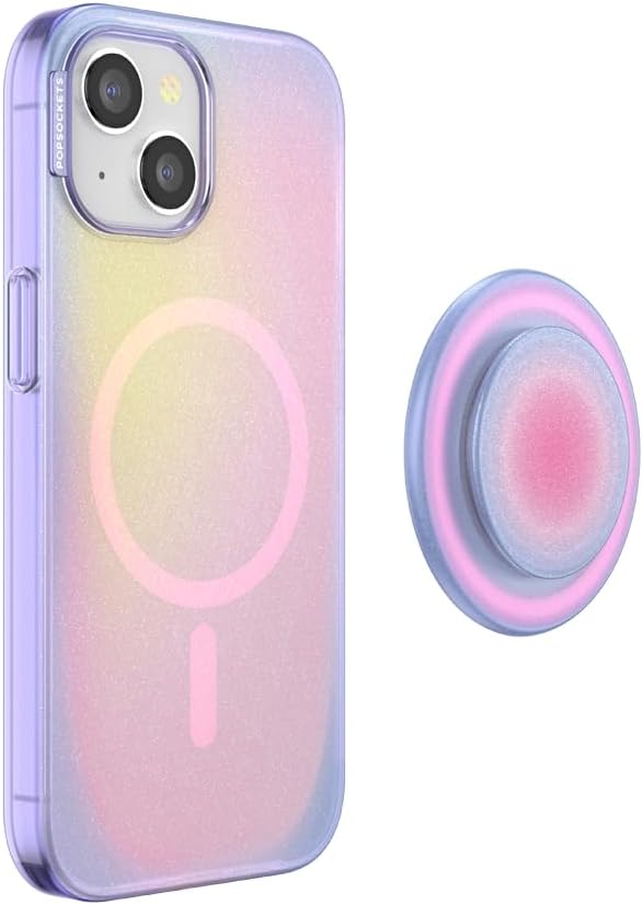 PopSockets iPhone 15 Phone Case with MagSafe, Wireless Charging Compatible, Purple - Opalescent Blue