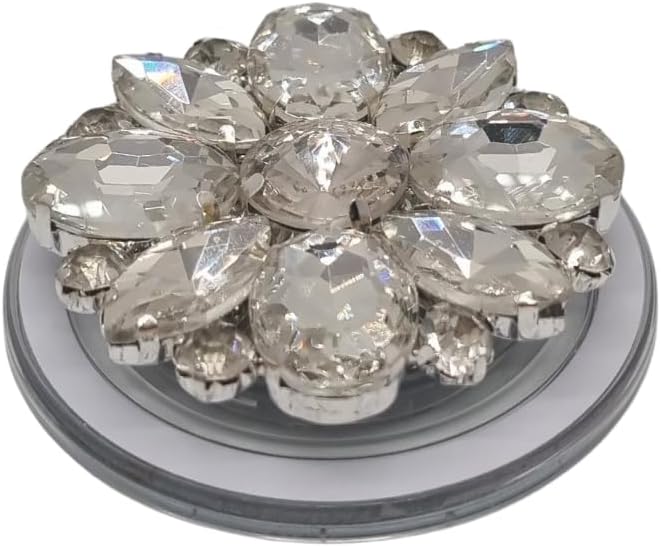 Magnetic Phone Grip Stand, Compatible with MagSafe, Adhesive Metal Ring Included for Non-MagSafe Cases, Expanding Holder and Kickstand, Pearl and Crystal Design (Vintage Crystal Brooch)