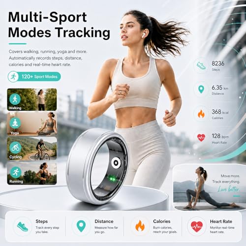 Smart Ring for Women & Men, IP68 Waterproof Fitness Tracker Ring with Heart Rate, Blood Oxygen & Sleep Monitor, Health Tracker Ring Compatible with iOS & Android, No Subscription Fee