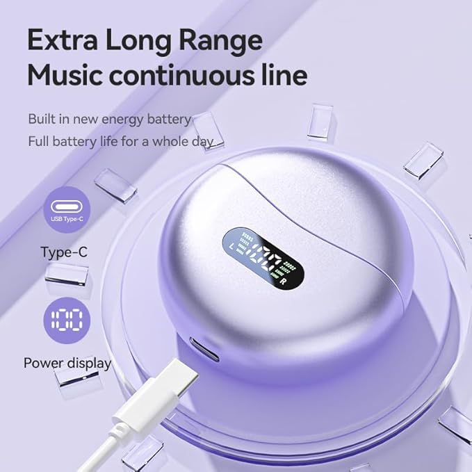 Ear Clip Earbuds Mini Open Ear Headphones Bone Conduction Earphones， True Wireless Bluetooth Headphones for Sport Workout Driving Walking Running Compatible with iPhone Android (Purple)