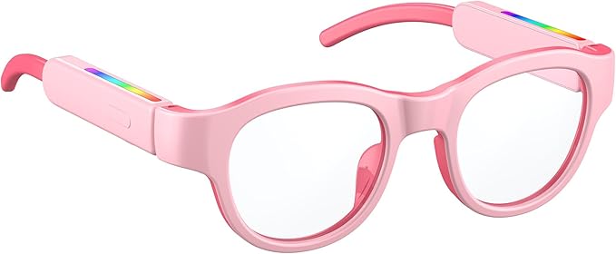 Kids Smart Glasses: UV400 Blue Light Glasses - Built-in Mic & Open Ear Bluetooth Speakers - 7-color RGB Light Strip - Voice & Touch Control - Works with iOS/Android for Kids 6-12 Gifts