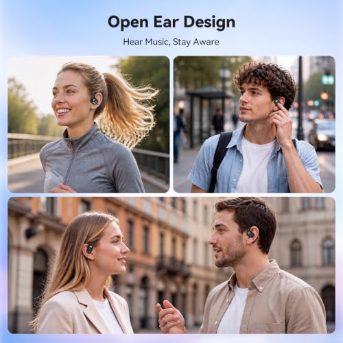 TECKNET Open Ear Headphones, Wireless Earbuds with Ear Hooks, Black