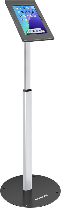 AboveTEK Anti Theft iPad Floor Stand, Robust Security Kiosk POS Tablet Stand, Height Adjustable Tablet Floor Stand w/Lock and Key Mechanism for 10.9-11" iPad & Galaxy Tab, Ideal for Retail Business