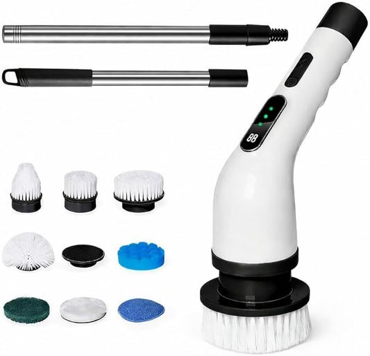 Premium Electric Bathroom Cleaning Brush, Waterproof Cordless Bathroom & Kitchen Cleaning Brush with Adjustable Handle & 9 Replaceable Heads – Powerful Deep Clean Tile, Grout, Tub, Window & Floor
