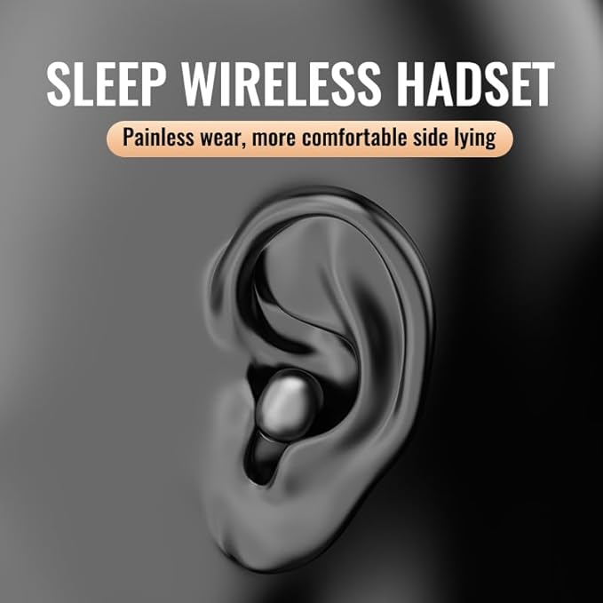 Micool Invisible Sleep Wireless Earphone, Waterproof Bluetooth Earbuds, Lightweight Sleep Headphones Bluetooth, Painless Invisible Sleep Earphones for Sensitive Sleeper, Long Battery Life (Black)