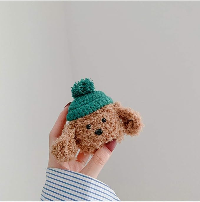 SGVAHY Furry Case for AirPods Pro 3rd Generation Funny Cute 3D Cartoon Plush Design Teddy Green Hat Soft Warm Fluffy AirPod Pro 3 Cover with Keychain Kawaii Anti-Fall Protective Case Girls Women