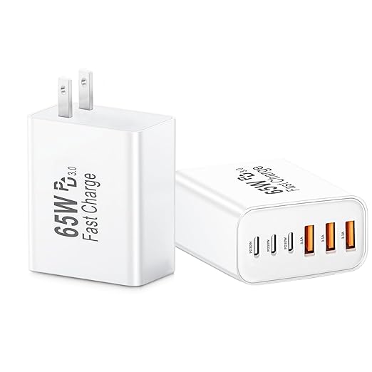65W USB C Charger Block,2Pack Type C Charger Fast Charging Block, 6 Port GaN PD&QC Wall Plug 6in1 Multiport Power Adapter for iPhone 17 Pro Max/16e/15/14/13/12/11/SE/X/XS/XR,iPad Pro/Air,Galaxy