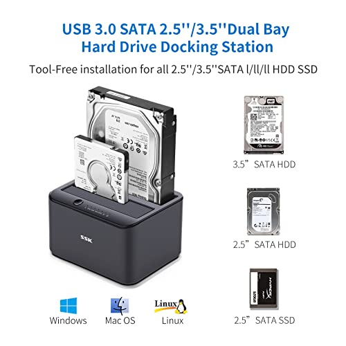 SSK External Hard Drive Docking Station Cloner USB 3.0 to SATA Dual Bay