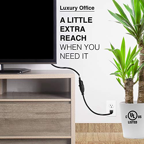 Short Extension Cord 1 Ft 12 Inches, 16AWG 3 Prong Male to Female Outlet Saver- Short Indoor and Outdoor Extension Cord- Power Extension Cord Black- Small Heavy Duty Extension Cable- Luxury Office